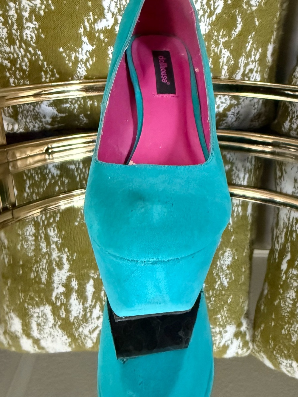 Dollhouse Teal Platform Pumps with Pink Lining - Picture 2 of 6